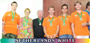 Het zilveren Netherlands White: van links naar rechts Tim van den Bos, Anneke Simons, Kees Tammens, Tobias Polak, Tom van Overbeeke, Michel Schols (WBF)